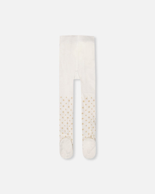 Knit Tights Off-White With Golden Star Pattern - H20OGT_101