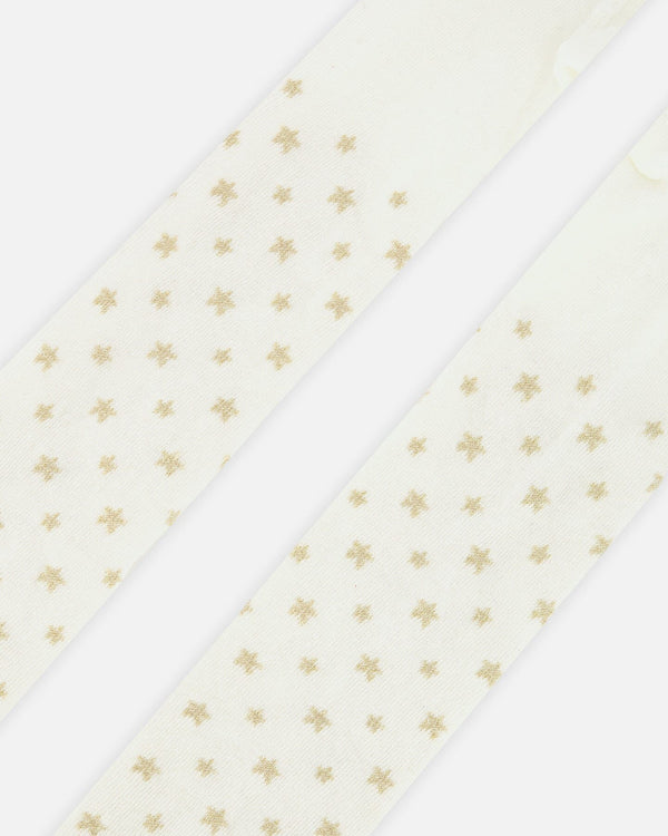 Knit Tights Off-White With Golden Star Pattern - H20OGT_101