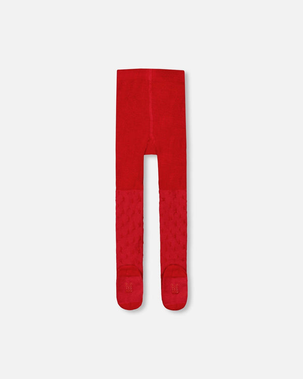 Knit Tights Red With Tone-On-Tone Star Pattern - H20OGT_749