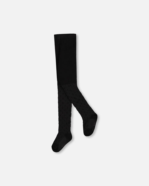 Knit Tights Black With Tone-On-Tone Star Pattern - H20OGT_999