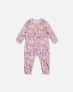 One-Piece Organic Cotton Pajama Lilac Cat Print - H20PA40US_008