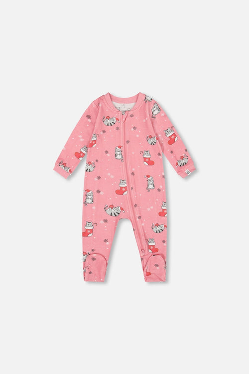 One-Piece Organic Cotton Pajama Pink Cat Print - H20PA40US_040