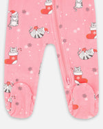 One-Piece Organic Cotton Pajama Pink Cat Print - H20PA40US_040