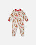 One-Piece Organic Cotton Pajama Beige Girly Reindeer Print - H20PA40US_041