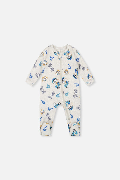 One-Piece Organic Cotton Pajama Beige Monkey Print - H20PA40US_063