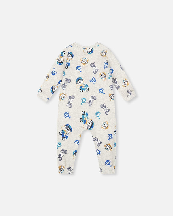 One-Piece Organic Cotton Pajama Beige Monkey Print - H20PA40US_063