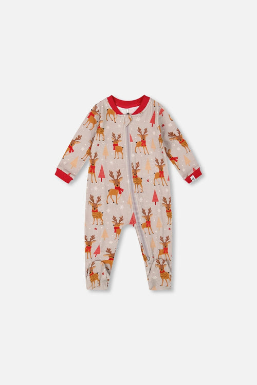 One-Piece Organic Cotton Pajama Beige Reindeer Print - H20PA40US_068