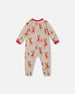 One-Piece Organic Cotton Pajama Beige Reindeer Print - H20PA40US_068