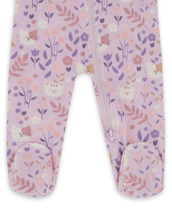 One-Piece Organic Cotton Pajama Lilac Cat Print - H20PA40_008