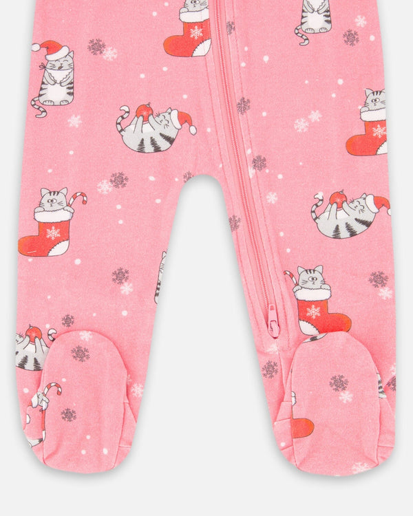 One-Piece Organic Cotton Pajama Pink Cat Print - H20PA40_040