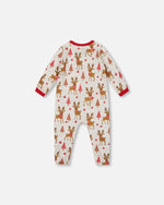 One-Piece Organic Cotton Pajama Beige Girly Reindeer Print - H20PA40_041