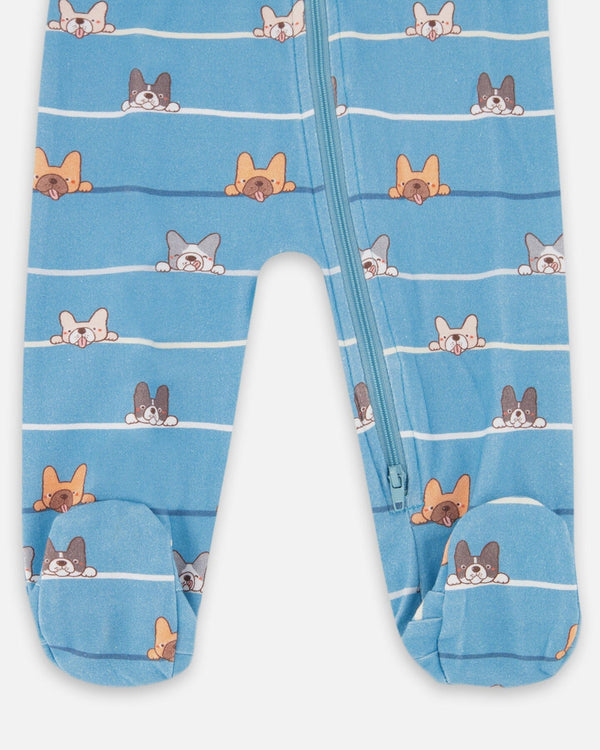 One-Piece Organic Cotton Pajama Blue Dog Print - H20PA40_062