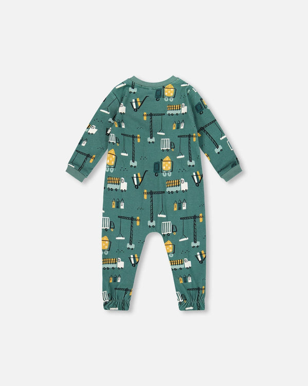 One-Piece Organic Cotton Pajama Teal Construction Print - H20PA40_065