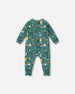 One-Piece Organic Cotton Pajama Teal Construction Print - H20PA40_065