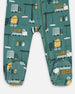 One-Piece Organic Cotton Pajama Teal Construction Print - H20PA40_065