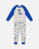 Two-Piece Organic Cotton Pajama Set Beige Monkey Print - H20PB10US_063