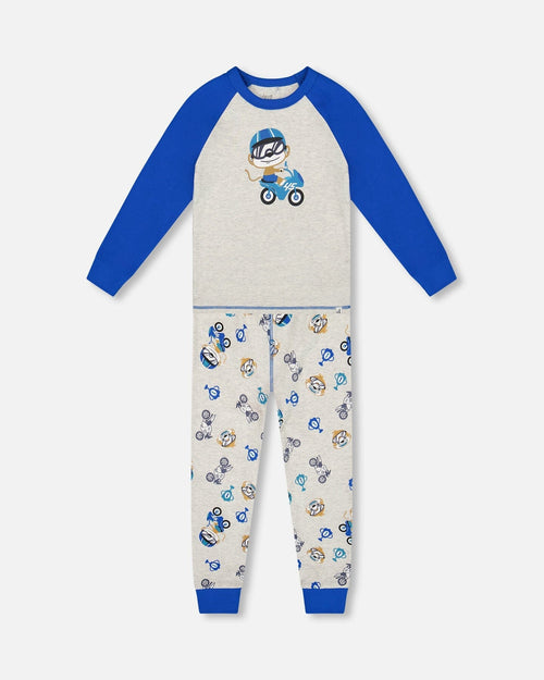 Two-Piece Organic Cotton Pajama Set Beige Monkey Print - H20PB10US_063