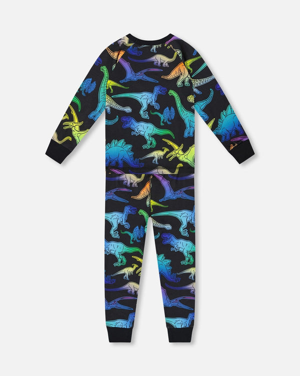 Two-Piece Organic Cotton Pajama Set Black Dinosaur Print - H20PB10US_064