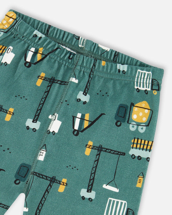 Two-Piece Organic Cotton Pajama Set Teal Construction Print - H20PB10US_065