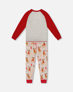 Two-Piece Organic Cotton Pajama Set Beige Reindeer Print - H20PB10US_068