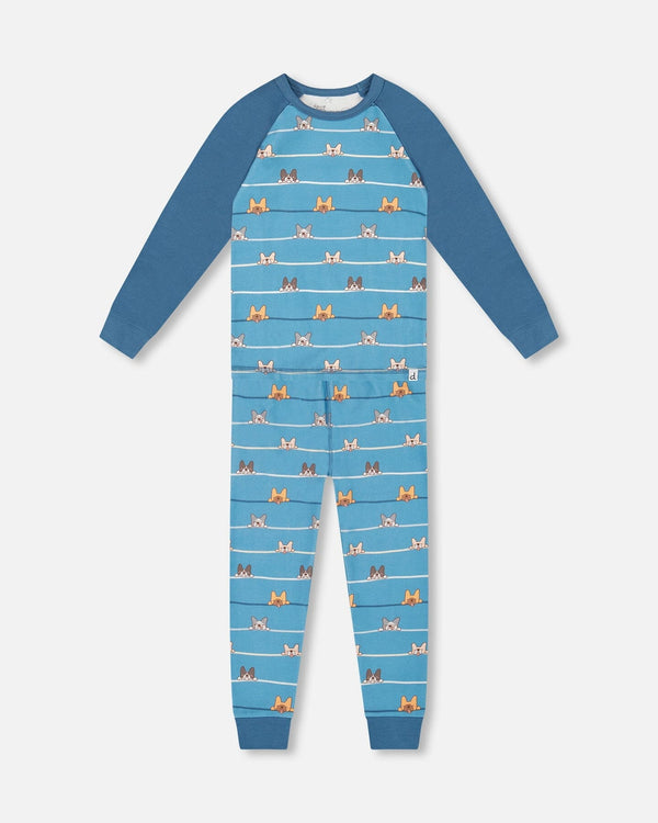 Two-Piece Organic Cotton Pajama Set Blue Dog Print - H20PB10_062