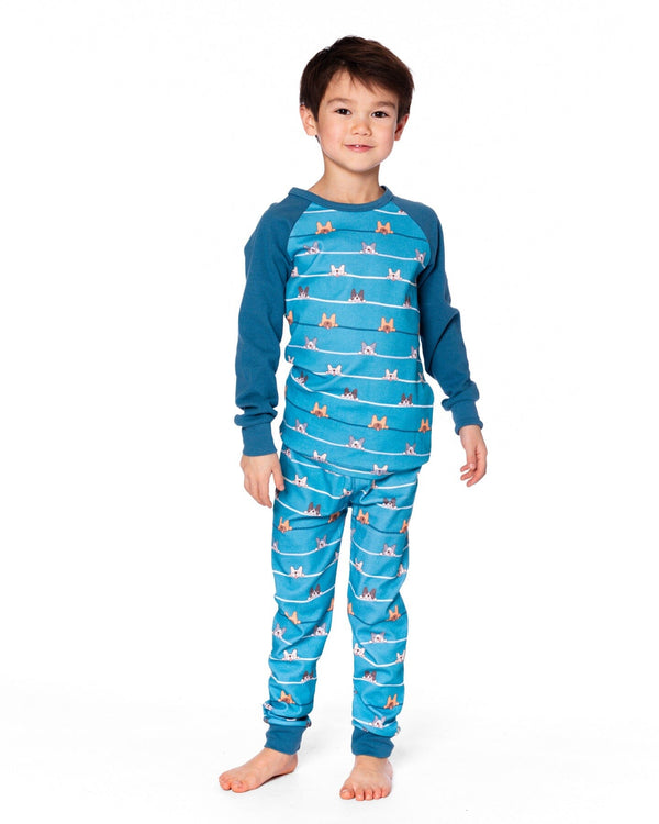 Two-Piece Organic Cotton Pajama Set Blue Dog Print - H20PB10_062