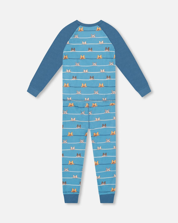 Two-Piece Organic Cotton Pajama Set Blue Dog Print - H20PB10_062
