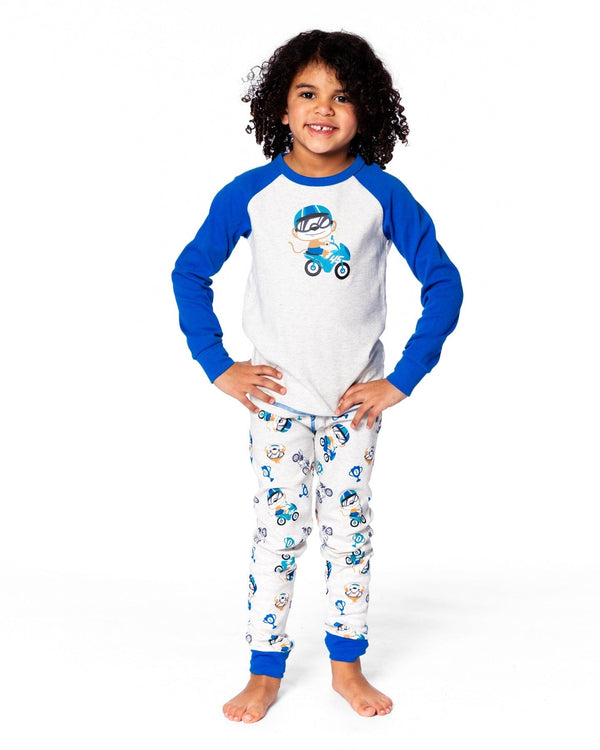 Two-Piece Organic Cotton Pajama Set Beige Monkey Print - H20PB10_063