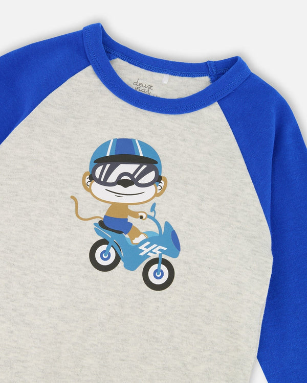 Two-Piece Organic Cotton Pajama Set Beige Monkey Print - H20PB10_063