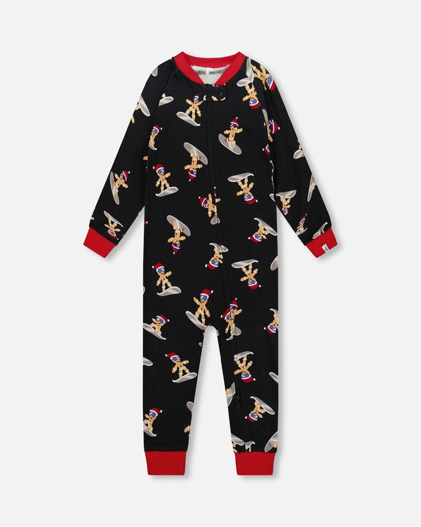 Organic Cotton Interlock One-Piece Pajama Black Cookie Print - H20PB40US_067