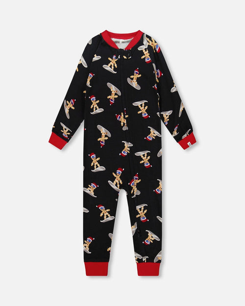 Organic Cotton Interlock One-Piece Pajama Black Cookie Print - H20PB40_067