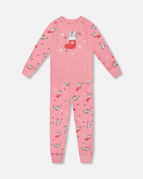 Organic Cotton Two-Piece Pajamas Pink Cat Print - H20PG10US_040