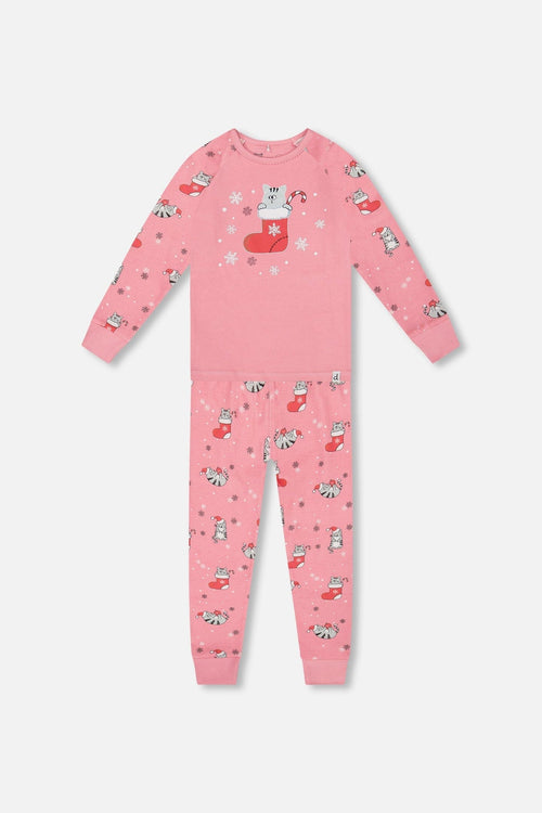 Organic Cotton Two-Piece Pajamas Pink Cat Print - H20PG10US_040