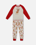 Organic Cotton Two-Piece Pajamas Beige Girly Reindeer Print - H20PG10US_041