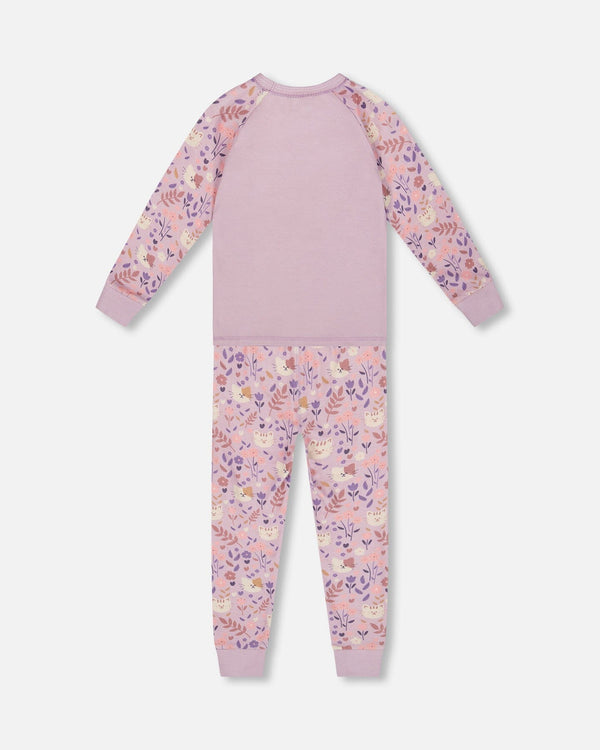 Organic Cotton Two-Piece Pajamas Lilac Cat Print - H20PG10_008