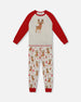 Organic Cotton Two-Piece Pajamas Beige Girly Reindeer Print - H20PG10_041