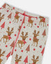 Organic Cotton Two-Piece Pajamas Beige Girly Reindeer Print - H20PG10_041