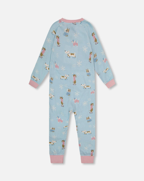 Organic Cotton Interlock One-Piece Pajama Blue Dog Print - H20PG40_039