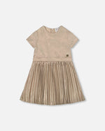 Short Sleeve Dress With Pleated Skirt Light Caramel - H20Q90_116