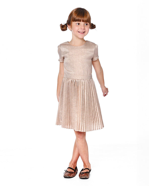 Short Sleeve Dress With Pleated Skirt Light Caramel - H20Q90_116
