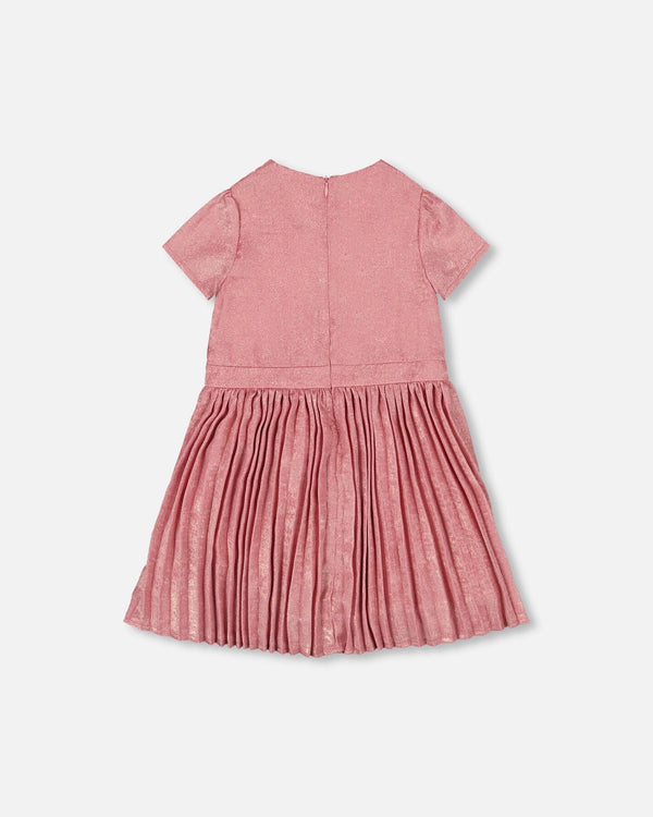 Short Sleeve Dress With Pleated Skirt Dusty Pink - H20Q90_622