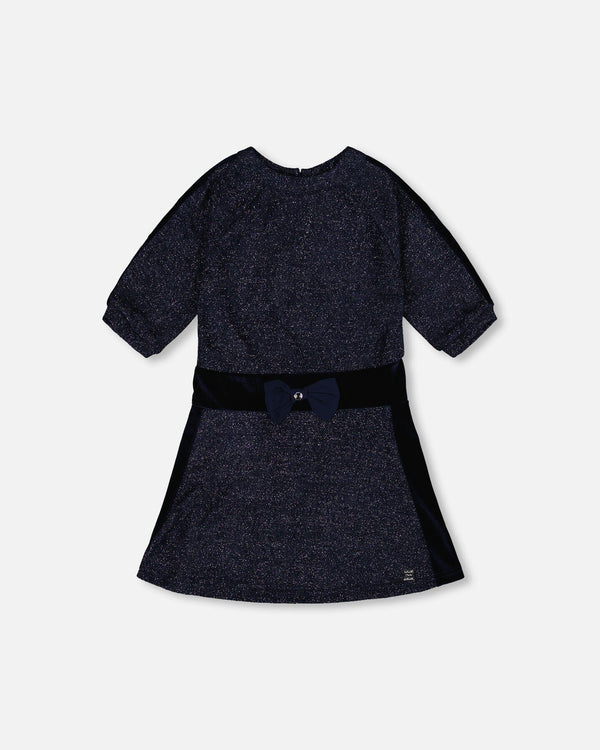3/4 Sleeve Lurex Dress Navy Blue - H20Q91_481