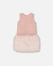 Sleeveless Bi-Material Lurex Dress With Feathers Light Pink - H20Q93_678