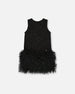 Sleeveless Bi-Material Lurex Dress With Feathers Black - H20Q93_999