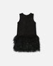 Sleeveless Bi-Material Lurex Dress With Feathers Black - H20Q93_999