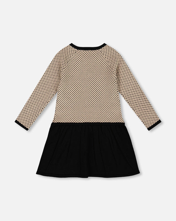 Long Sleeve Knit Sweater Dress Black And Beige - H20QT95_999