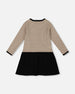 Long Sleeve Knit Sweater Dress Black And Beige - H20QT95_999