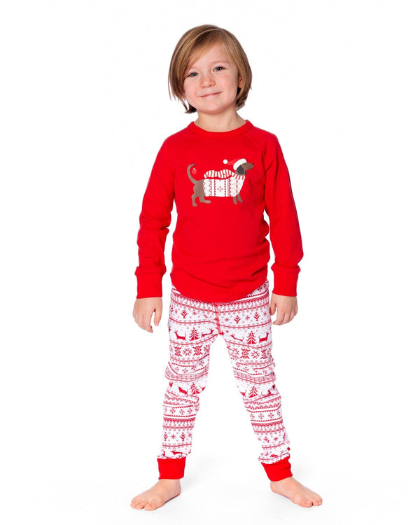 Organic Cotton Two-Piece Pajamas Red And White Fairisle - H20R10_089
