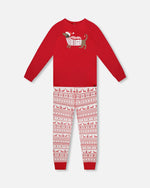 Adult Men Organic Cotton Two-Piece Pajama Set Red And White Fairisle - H20R13_089