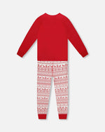 Adult Men Organic Cotton Two-Piece Pajama Set Red And White Fairisle - H20R13_089